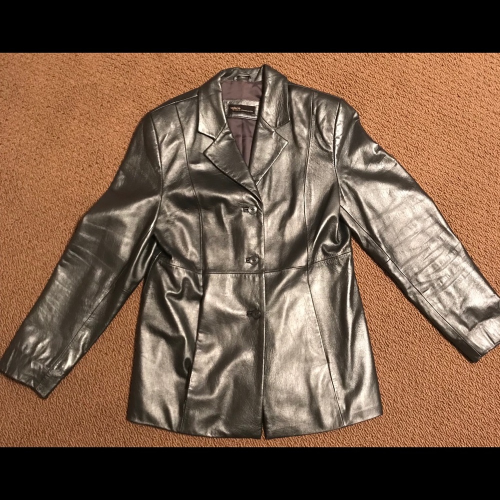 Silver Leather Jacket Blazer - image 1